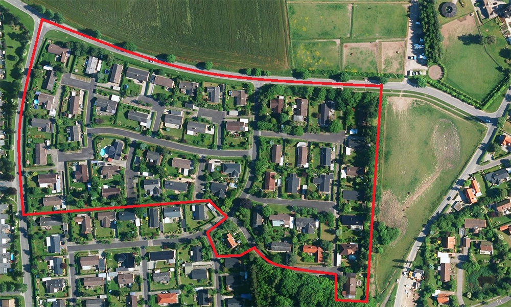 Luftfoto af området hørende til grundejerforeningen